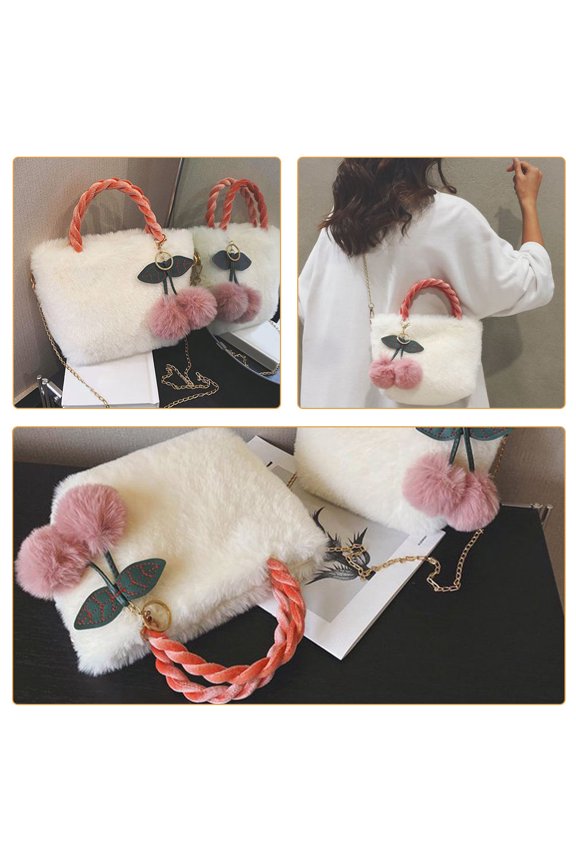 Cute Crossbody Bag Furry Tote Bag White Plush 1Set Daily Use for Women
