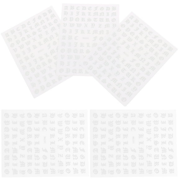 BESTYASH English Nail Stickers Manicure Stickers Silver 5 Sheets