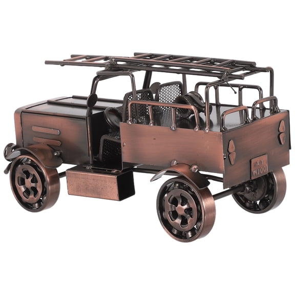 BESTYASH Retro Metal Fire Engine Model Dark Brown Diecast Collectible Desktop Decor