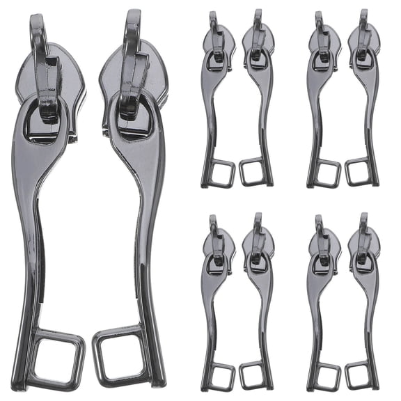 BESTYASH Dark Grey Zinc Alloy Zipper Pulls for Bags with Double Layer Design and Single Lock Hole, 5 Pairs