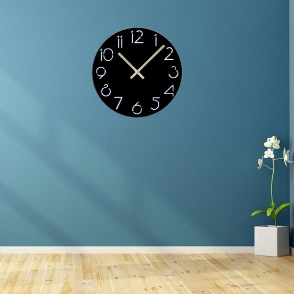 BESTYASH Decorative Black Acrylic Wall Clock with Silent Movement Round Arabic Numeral Clock for Office