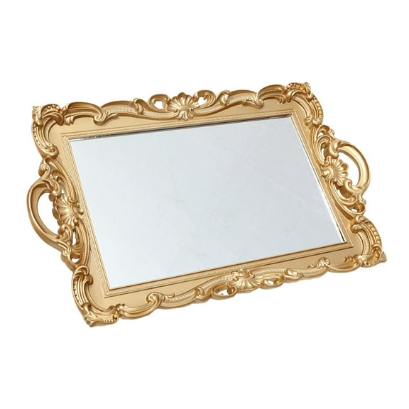 BESTYASH Decorative Golden Vanity Tray Mirror Plate for Dresser and Wedding Use