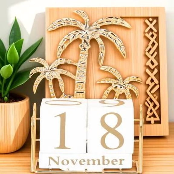 BESTYASH Decorative Wooden Block Calendar Golden 1Pcs for Cafe Decoration