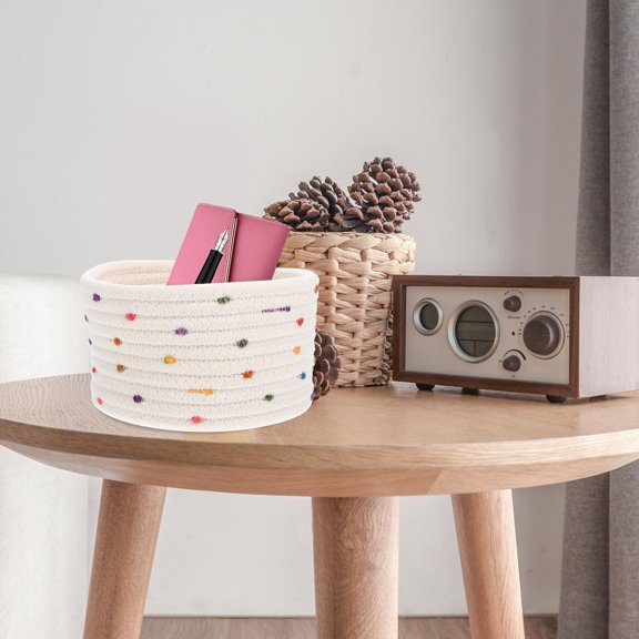 BESTYASH Desktop Decorative Basket Storage Holder Beige Woven Basket 1Set