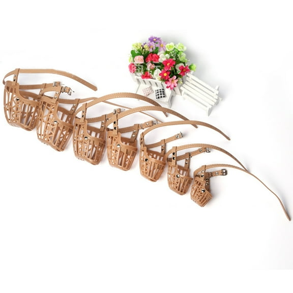 BESTYASH Dog Muzzle Basket Type Anti-biting Plastic Light Brown for Puppy Training 1Pcs