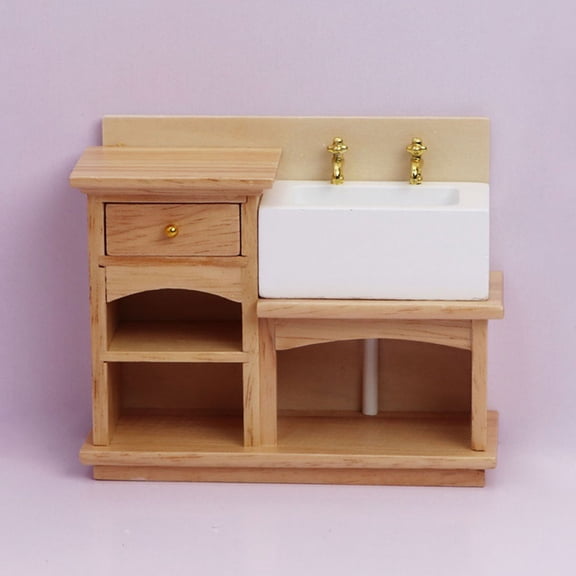 BESTYASH Miniature Dollhouse Wash Basin Model, Multi Wood Decorative Accessory for Doll Houses, 1 Set