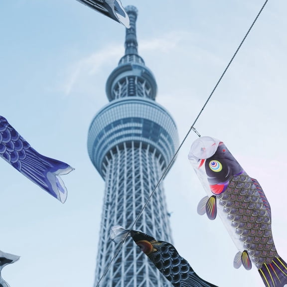 BESTYASH Dragon Boat Festival Carp Shape Flag Made of Satin for Party Wall and Window Decor Black