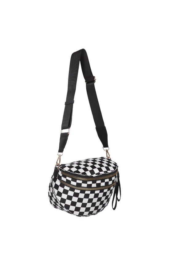 Durable Black Checkered Crossbody Shoulder Bag Spacious Tote for Travel