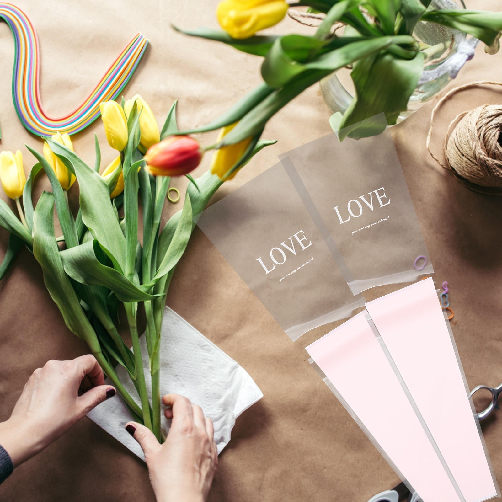BESTYASH Durable Cellophane Flower Sleeve for Packaging Single Roses ...
