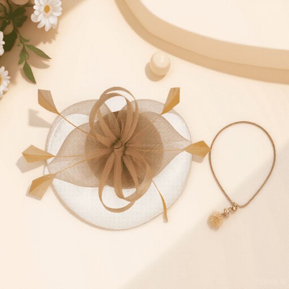 BESTYASH Durable Golden Fascinator Headband with Artificial Plume Elegant Wedding and Party Hat