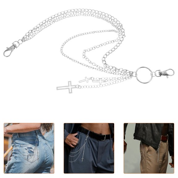 BESTYASH Durable Plated Metal Layered Waist Chain with Cross Design for Stylish Pants and Jean Accessories