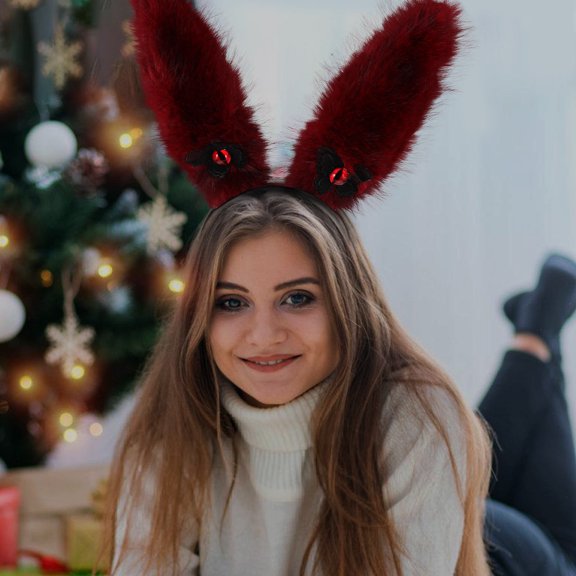 BESTYASH Ears Headband Dark Red Plush 1Pack Fashion Decoration For Masquerade