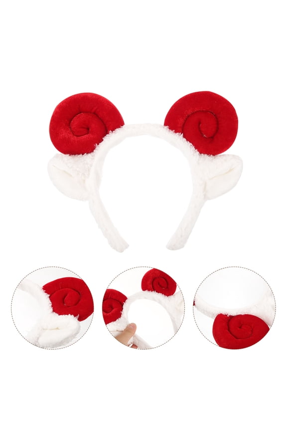 Red Fabric Horn Hair Hoop Decorative Sheep Ears Headband for Spa and Makeup
