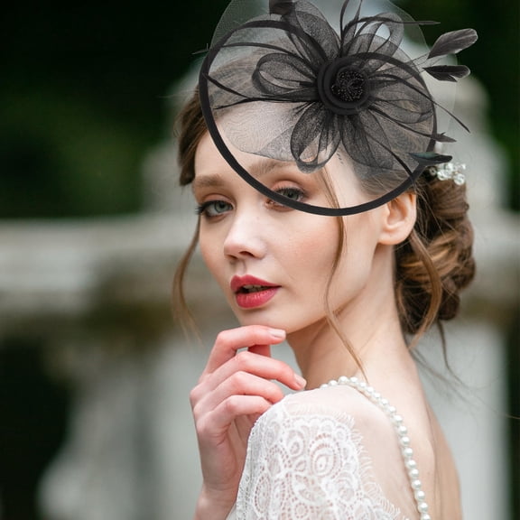 BESTYASH Elegant Black Fascinator Headpiece for Bride Wedding Tea Party Banquet Lightweight