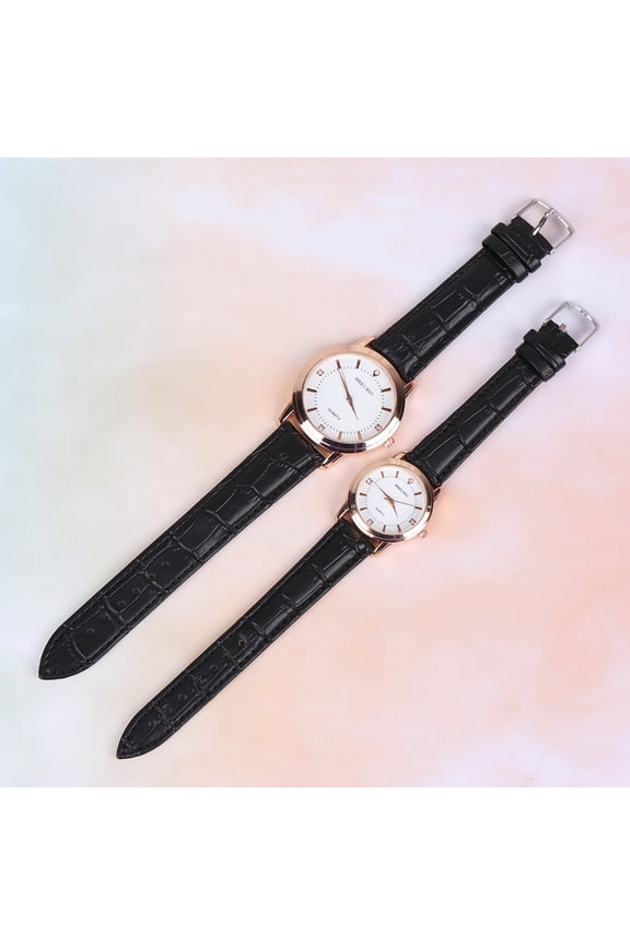 Watch His and Hers 2Pcs Simple Round Black Quartz Wristwatch for Couples