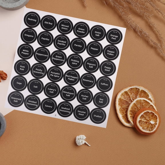 BESTYASH Elegant Black Round Waterproof Labels for Spice Jars with Common Seasoning Names