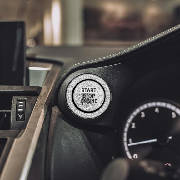 BESTYASH Elegant White Rhinestone Car Start Button Cover Aesthetic Zinc Alloy Engine Ignition Protector for Decoration