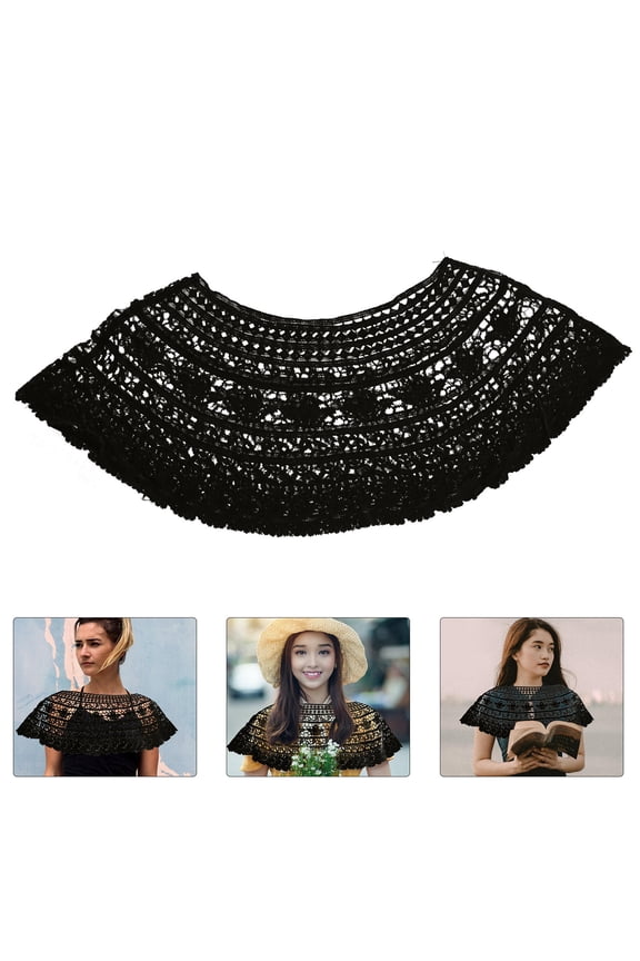 Elegant Women Shoulder Cape with Beautiful Arc and Hollow Design Black Nylon Yarn One Size Fits All
