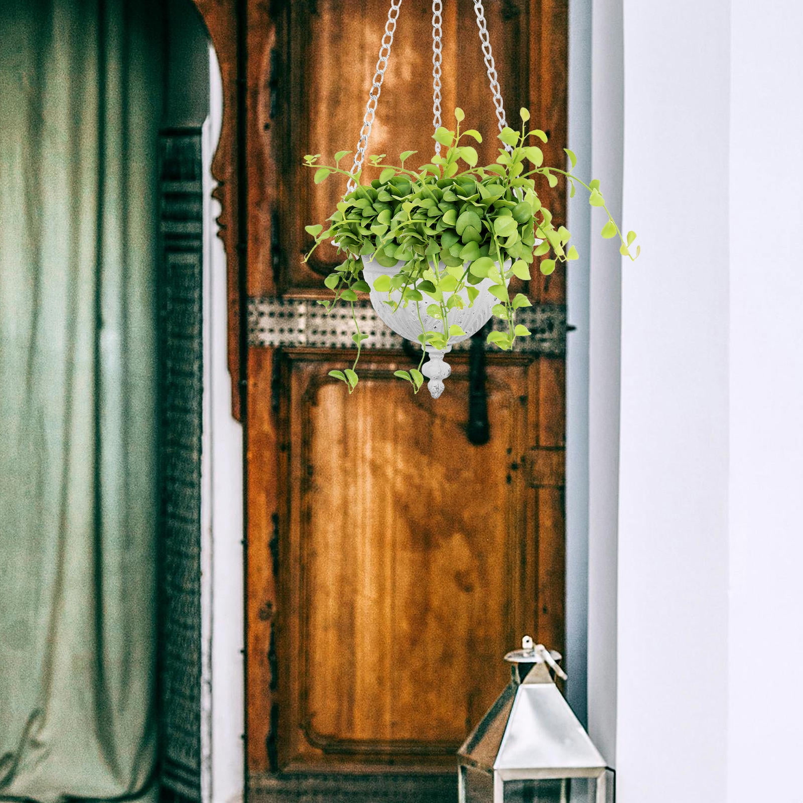 BESTYASH Rustic White Metal Hanging Planter Pot with Hook Farmhouse Wall Flowerpot Indoor
