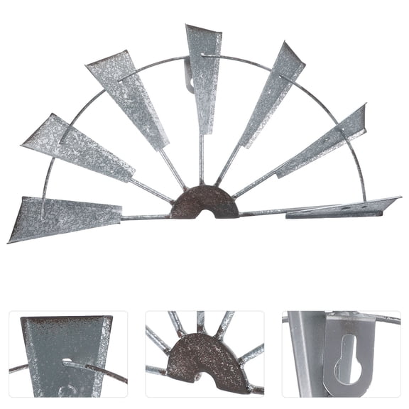 BESTYASH Light Grey Farmhouse Wall Art Metal Half Windmill Rustic Home Ornament