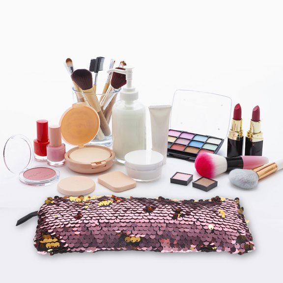 BESTYASH Fashionable Sequin Makeup Pouch for Travel and Home Use with Multi Functional Storage