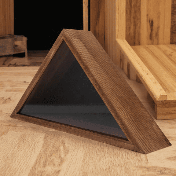 BESTYASH Flag Case for Burial Flag Brown Wood Triangle Display Box with Protective Cover for Storage