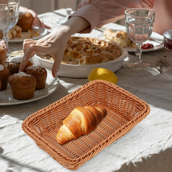 BESTYASH Flat Basket Woven Tray Food Basket Brown PP Kitchen Use 1Set