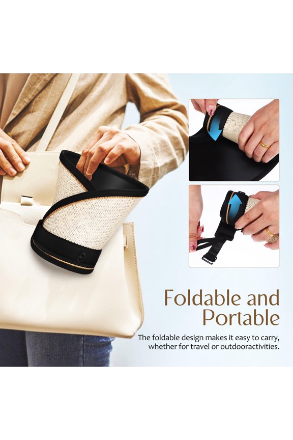 Foldable Straw Visor Hat with Wide Brim and Moisture Wicking Sweatband for Summer Outdoors