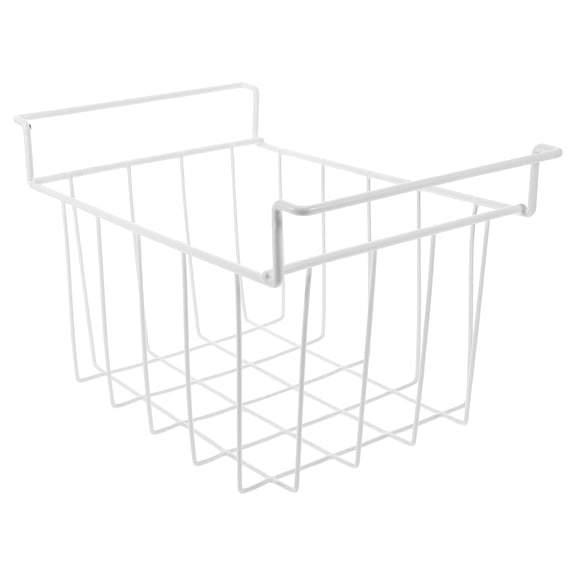 BESTYASH White Iron Wire Freezer Hanging Rack with Adjustable Dividers, Space-Saving Basket Organizer for Kitchen Storage