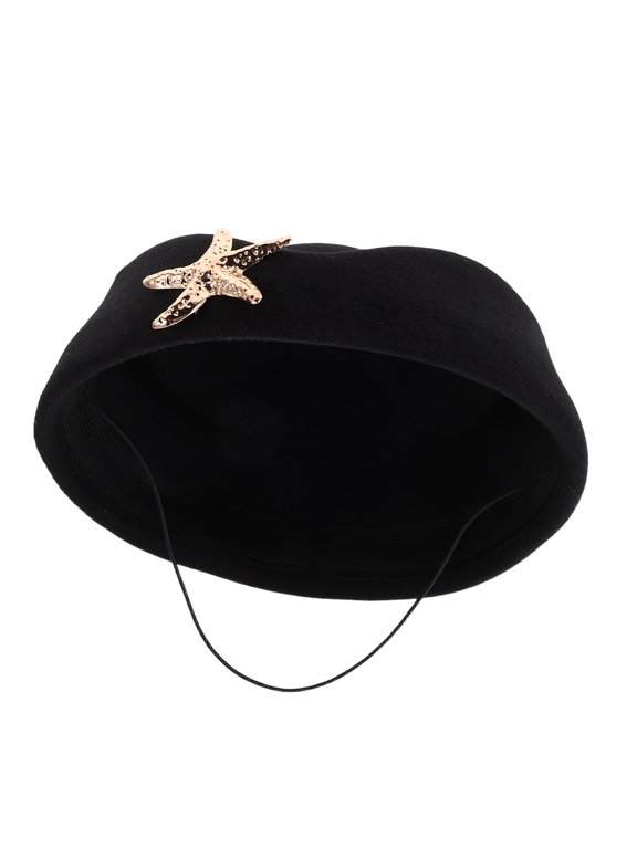 Black Felt Flight Attendant Hat, French Style Stewardess Cap for Airline Uniform Cosplay Costume Party Accessories