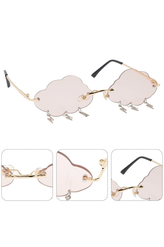 Funny Cloud Shaped Sunglasses for Decoration Light Brown PC Material Unique Rimless Design 1 Pair