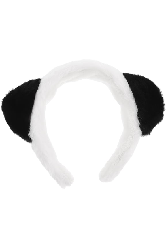 Fuzzy Bear Ears Headband Plush Hair Band White Fabric Makeup Accessory for Women 1Pcs