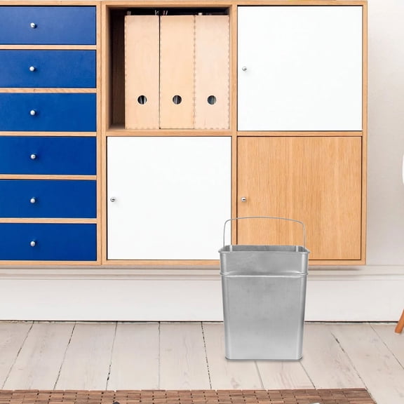 BESTYASH Galvanized Iron Trash Can Liner with Handle for Home Use in Silver Color 10.5 x 10.5 x 14.5 Inches