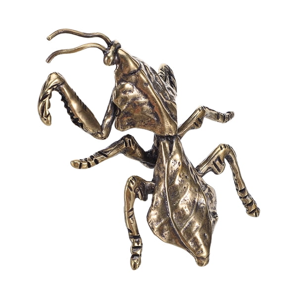BESTYASH Golden Brass Praying Mantis Figurine Handcrafted Vintage Animal Statue for Desktop Feng Shui Decor