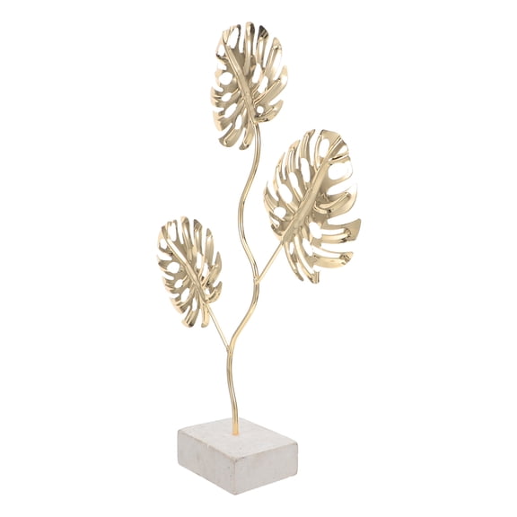 BESTYASH Golden Metal Leaf Sculpture with Marble Base, Elegant Decorative Statue for Console Table and Home Decor