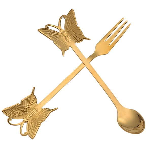 BESTYASH Golden Stainless Steel Salad Fork and MultiFunction Cake Spoon Set for Home Use with Elegant Butterfly Handle