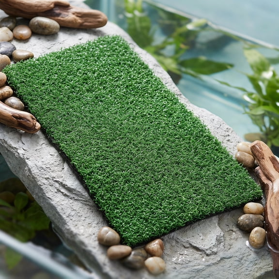 BESTYASH Lifelike Green Simulation Grass for Turtle Basking and Fish Tank Decoration