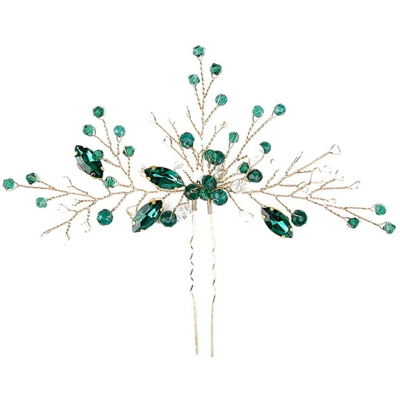 BESTYASH Green Rhinestone Bridal Hair Fork Hair Stick for Weddings and Special Occasion Hairstyles