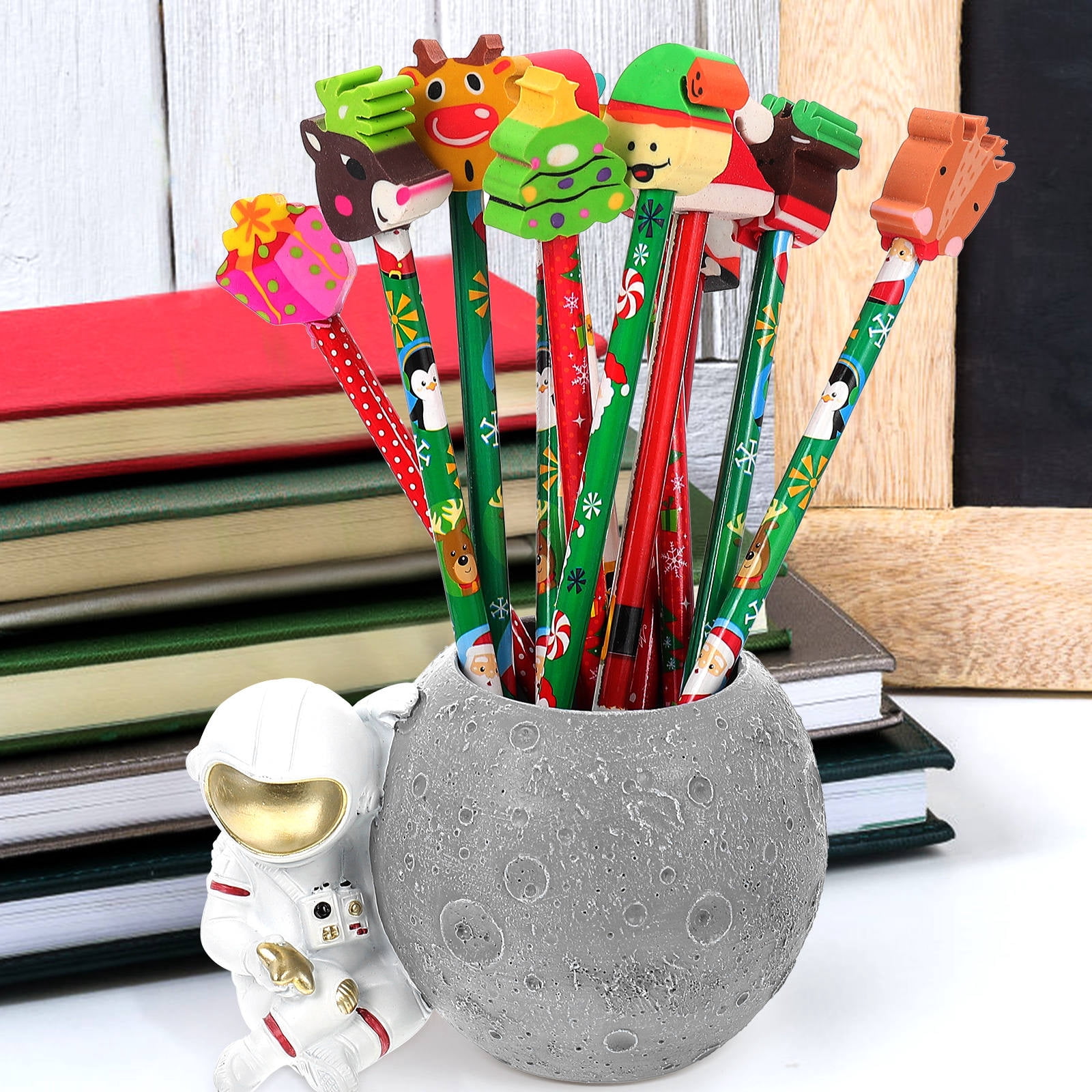 BESTYASH Grey Astronaut Resin Pencil Cup, Funny Pen Holder for Desk Organizer and Office Accessories, 5.5 Inch Storage Container