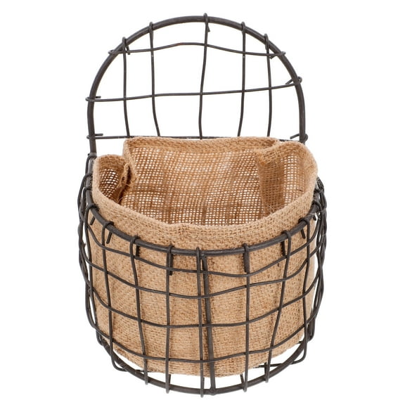 BESTYASH Half Round Hanging Wall Basket Iron Wire with Linen Liner for Decorative Plant Display