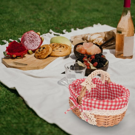 BESTYASH Hand Woven Storage Baskets Small Picnic Basket Prop Red Rattan Fruit Storage for Outdoor Picnic 1Pack