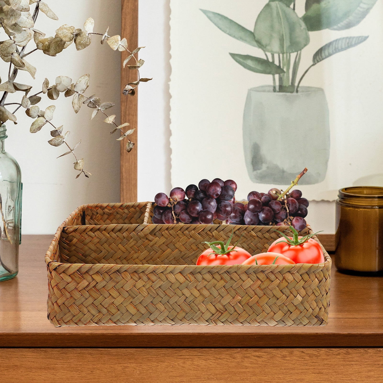 BESTYASH Hand Woven Yellow Storage Basket for Table Fruit Snack Serving ...