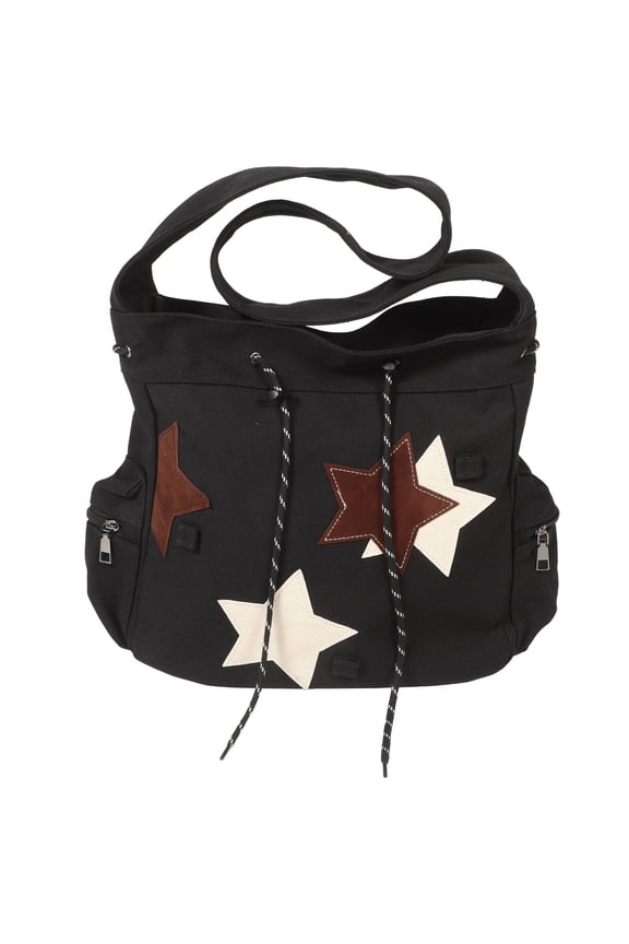 Handmade Canvas Messenger Bag with Star Pattern, Everyday Tote Bag with Crossbody Strap for Women and Men