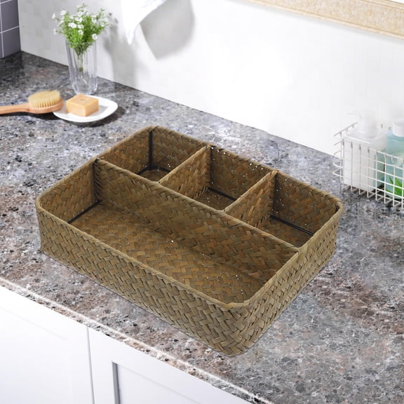 BESTYASH Handwoven Bulrush Tea Organizer for Tea Bags with Rustic Natural Look Light Brown Basket