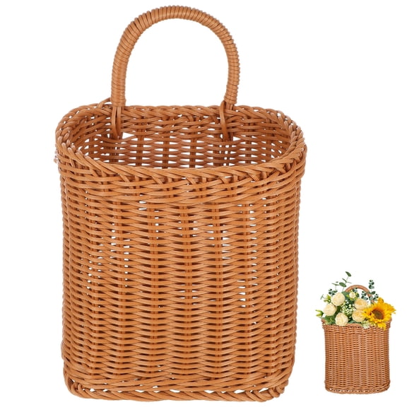 BESTYASH Hanging Woven Wicker Basket Plastic Storage Brown Rustic Design for Bathroom Outdoor 1Set