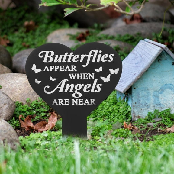 BESTYASH Heart-Shaped Memorial Stake Metal Cemetery Sign for Grave Yard Decoration with Easy Soil Installation