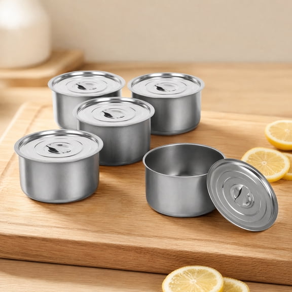 BESTYASH Set of 5 Stainless Steel Cups with Lids for Steaming, Baking, and Food Storage