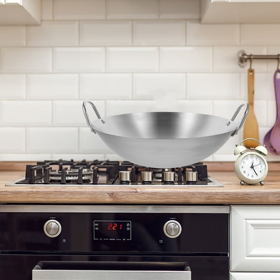 BESTYASH Heavy Duty Stainless Steel Wok with Handles for Gas Electric Open Flame Cooking