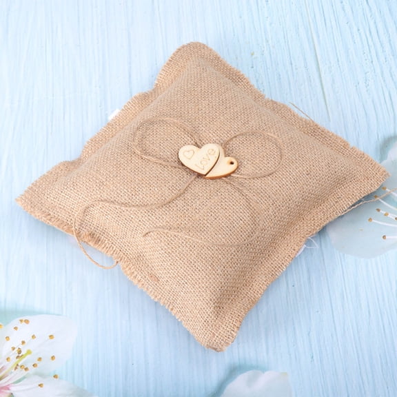BESTYASH Hessian Ring Cushion Wedding Holds Wedding Rings Rustic Beige 1Set