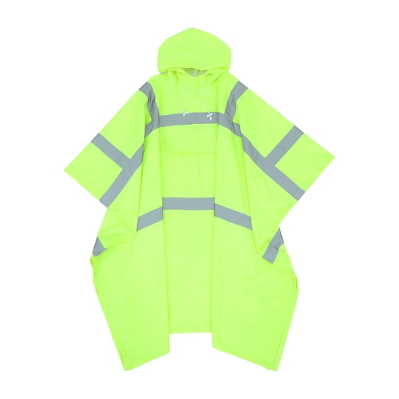BESTYASH High Visibility Fluorescent Green Reflective Rain Poncho with Hood and Pockets